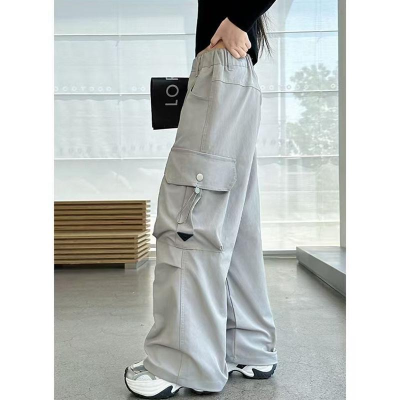 6-16 Years Kids Girls Loose Cargo Pants Multi-pocket Wide-leg Pants