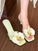 Konggu Youlan! So beautiful green orchid open-toed high heels for women, summer square head sandals for women