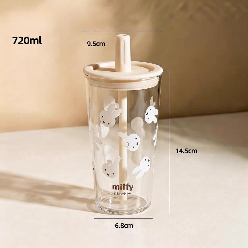 Miffy New Creative Glass Cup, Cartoon Cute High-Value Large Capacity, With Lid, Home Tea Cup, Girlish, Student, Beautiful Cup