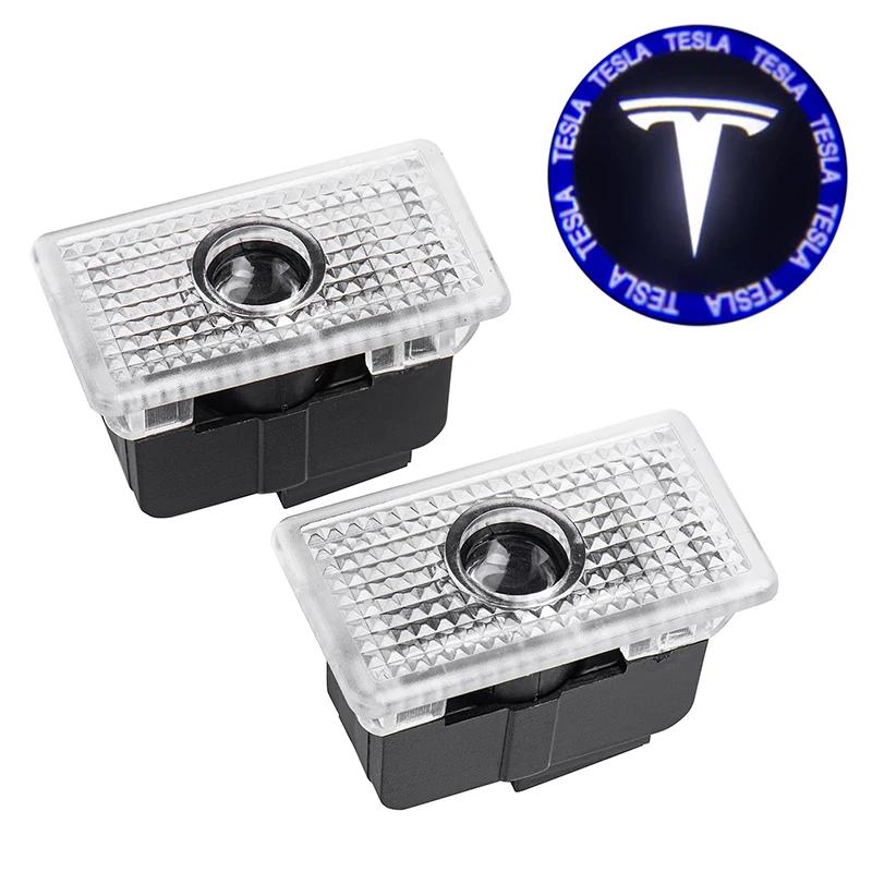 2pcs LED Car Door Welcome Logo Light Ghost Shadow Projector Lamp for Tesla Model S 2014-2019 Model 3 2018-2020 Model X 2016-2019