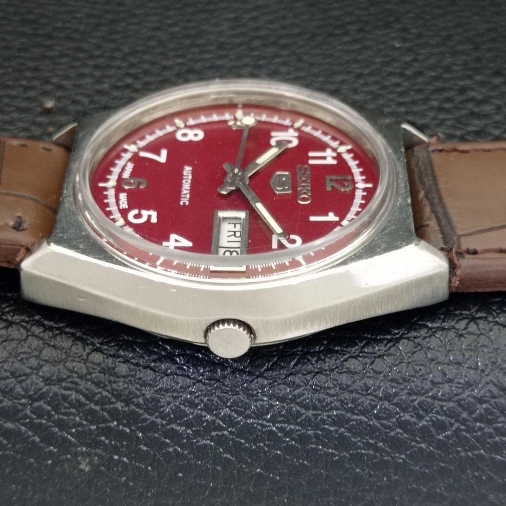 VINTAGE JAPAN SEIKO 5 AUTOMATIC 6309A MENS RED COLOR DIAL WATCH A500846-5 R154-a500846