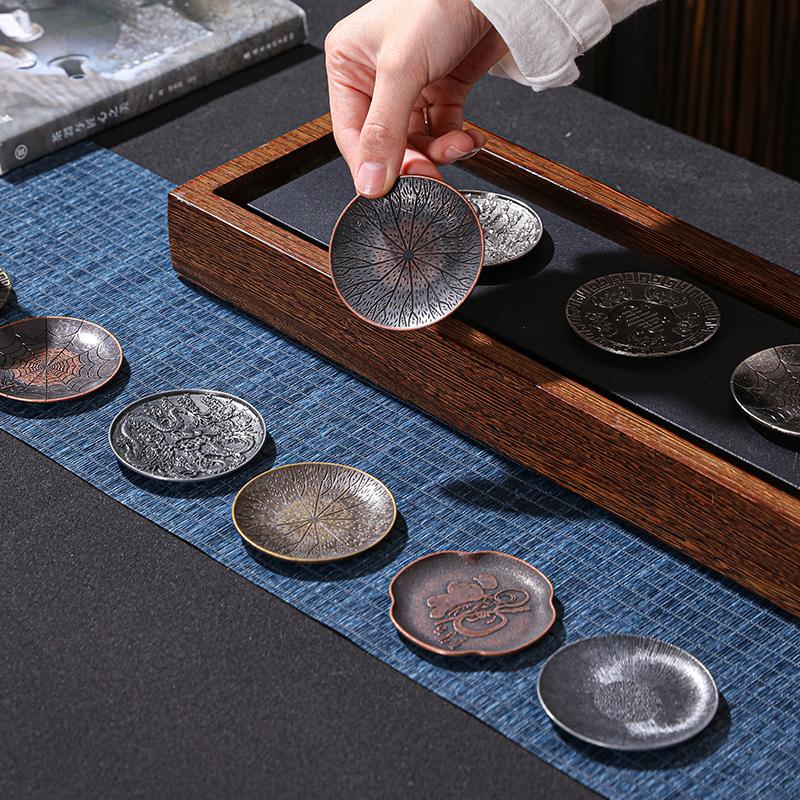 Japan Alloy Coasters Zen Antique Kung Fu Teacup Holder Coffee Cup Mat Tea Ceremony Accessories Anti-scald Heat Insulation Saucer
