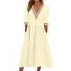 Women's Fashionable Casual Color Short Sleeved Lace V-Neck Waist Cinched Dress
