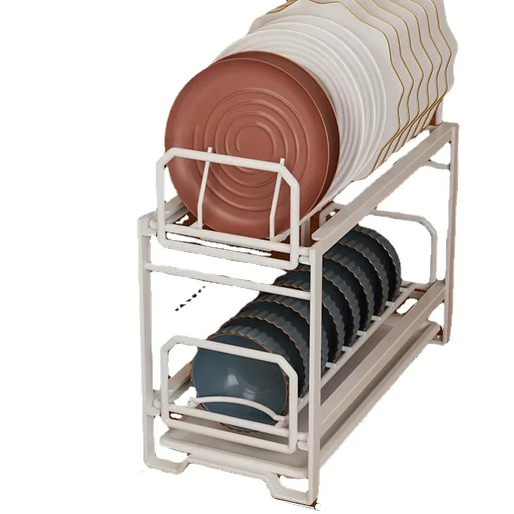 Push-Pull-Schüssel- und Telleraufbewahrung, Geschirrständer, Schrank mit eingebauter Schublade, Abtropffläche für moderne Küchen-Organizer-Vorräte