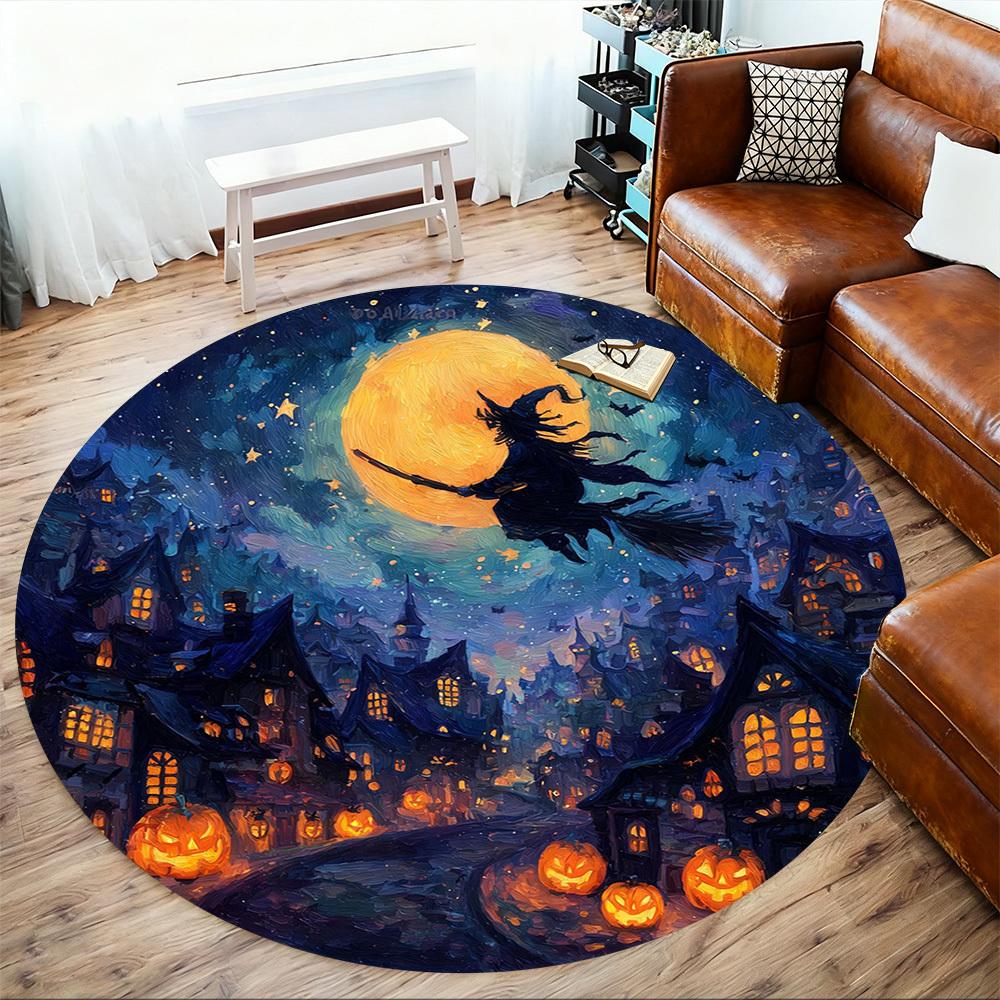 1pc Halloween Witch Round Chair Mat Office Area Rug - Non-Slip, Floor Mat for Office, Bedroom, Ideal Home Decor Gift C0112021