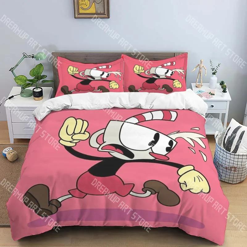 C-Cuphead Pop Music Bedding Three-piece Set Single Double Bed Adult Children Bedroom Duvet Cover Children Gift