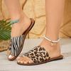 Fashion Women's Leopard Print Soft-Soled Round-Toe Slippers Shoes Flat Summer Sandals Simple Flip-flops  Wear Slippers Beach Slippers
