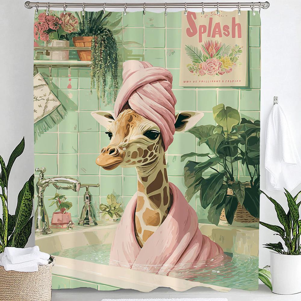 Fun Leopard Shower Curtain,Cat, Dog and Animals Bathing in Nordic Plant Bathtub Bathroom Decorative Shower Curtain with Hooks
