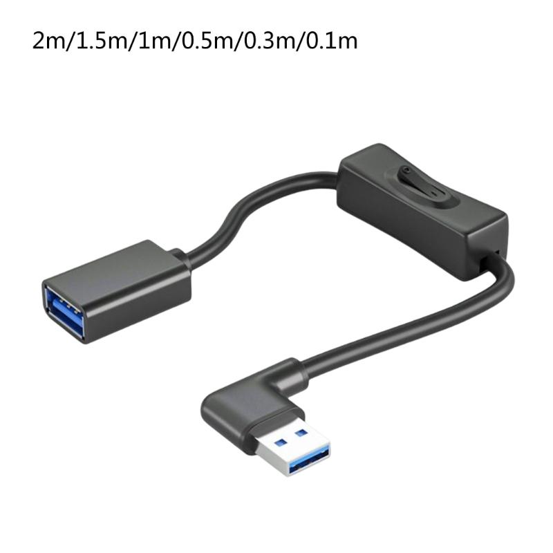 Right Bend USB Extension Cable Support Data Transmission with Switches, Male to Female Extender Cord Data Transfer Line