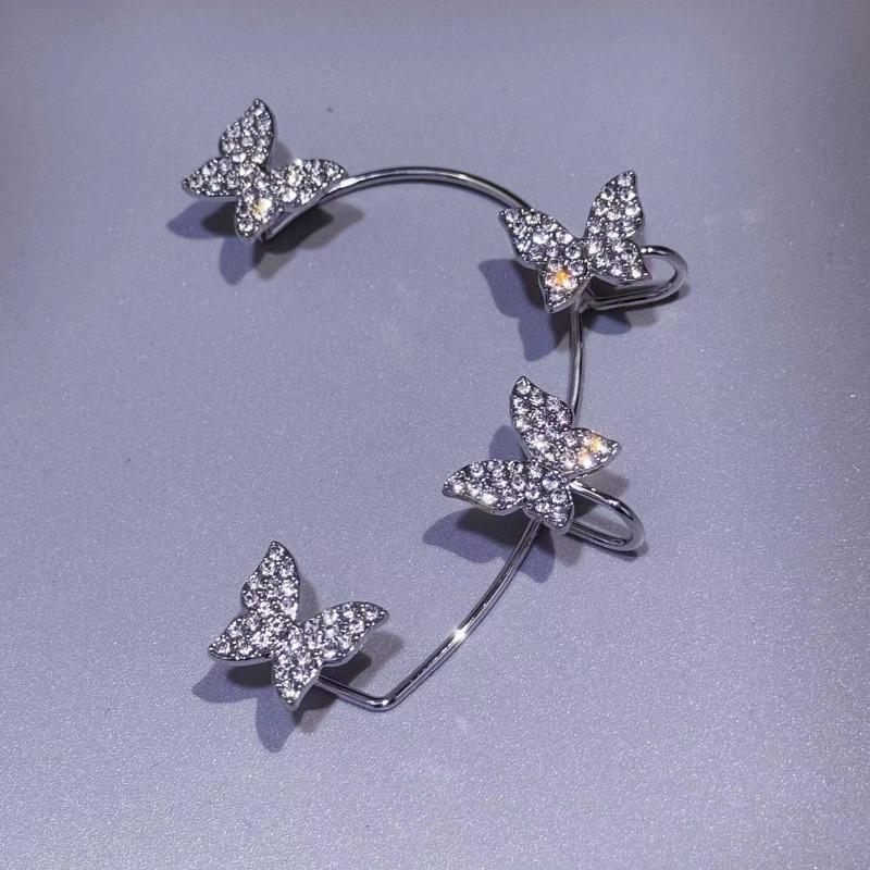 1Pcs Korean Fashion Rhinestone Butterfly Ear Clips Without Piercing for Women Girls Sparkling Zircon Ear Cuff Clip Earrings Wedding Jewelry Gifts