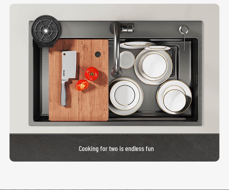 Handmade Gunmetal Gray SUS304 Stainless Steel Large Single Bowl Kitchen Sink