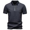 Men's Dark Grey Quarter Zip Polo Shirt Short Sleeve Summer Casual Top