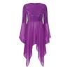 Damen Glitzer Pailletten Liturgisches Tanzkleid Patchwork Anbetungs Tunika Rundhals Ausgestellter Ärmel Asymmetrischer Saum Kleid