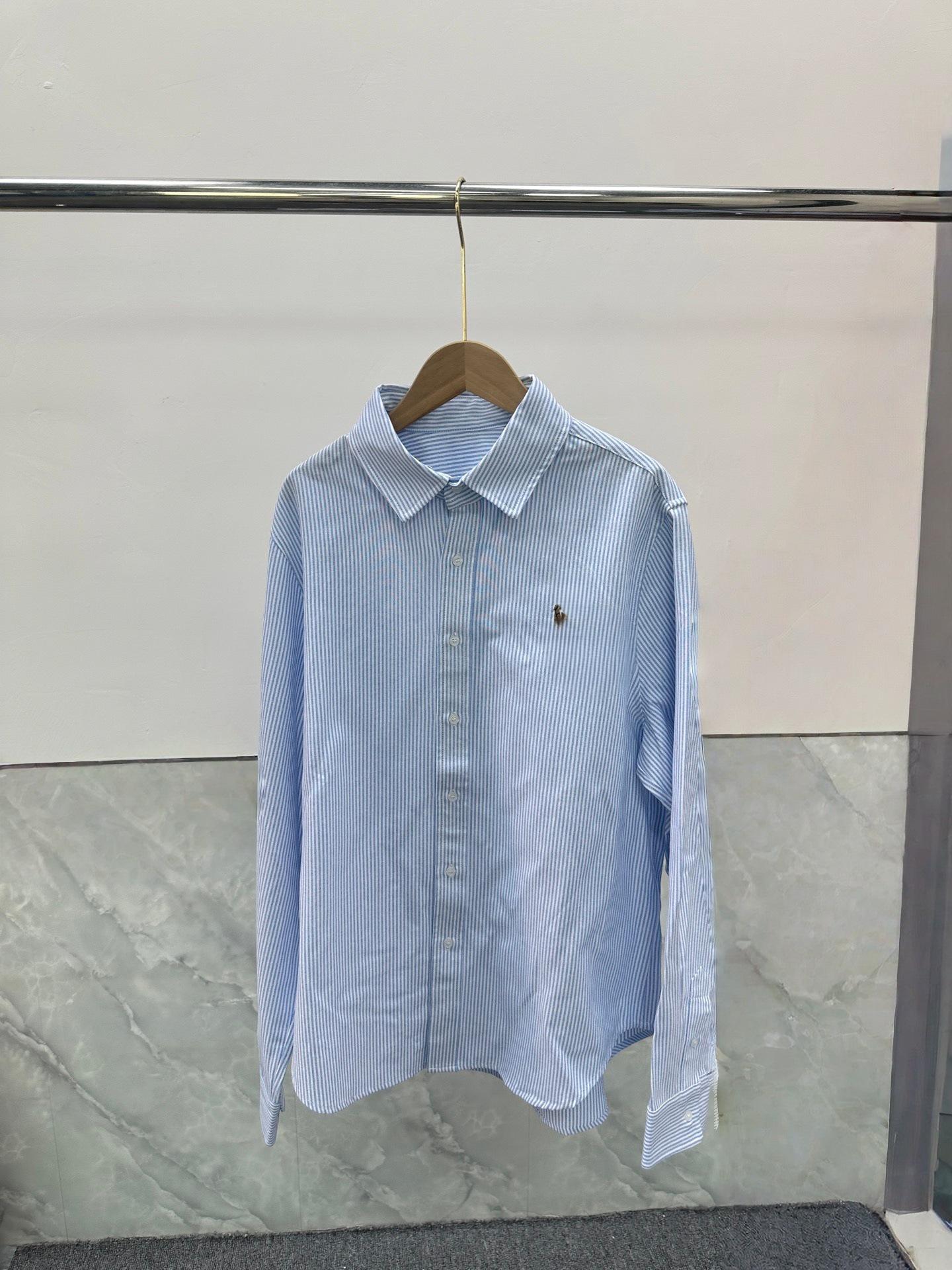 Полосатая блузка с длинным рукавом Ralph Lauren Весенняя коллекция XL небесно-голубой