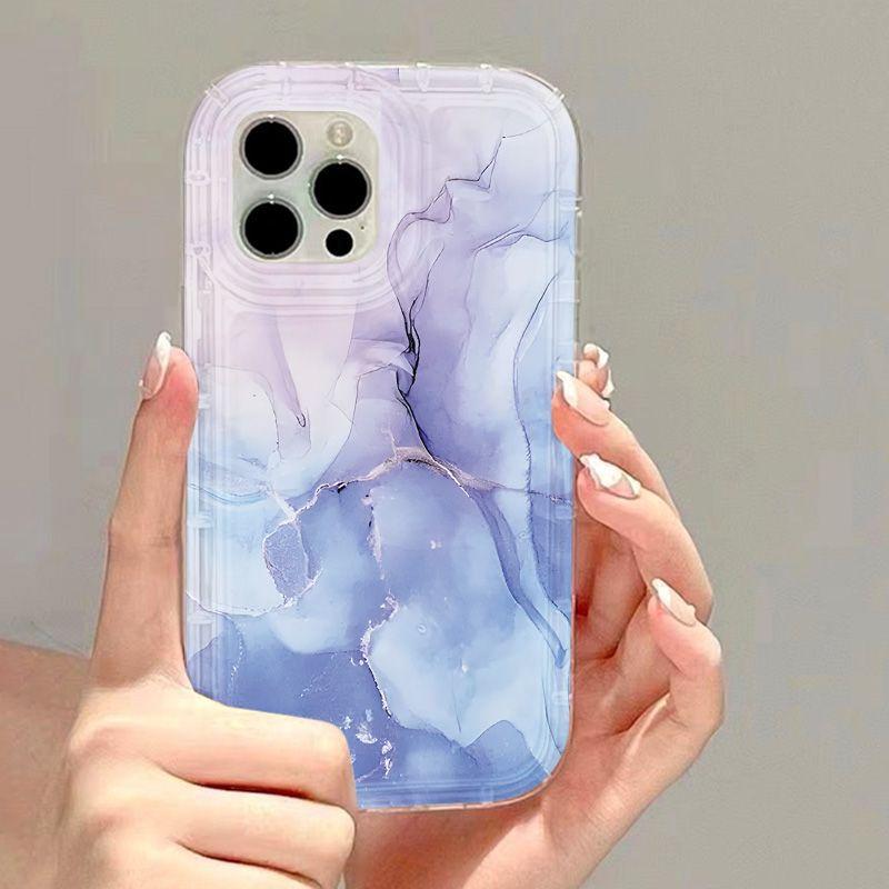 Purple Smudged Marble for iPhone17 Airbag Mobile Phone Case Apple 15promax Anti-drop 14/16
