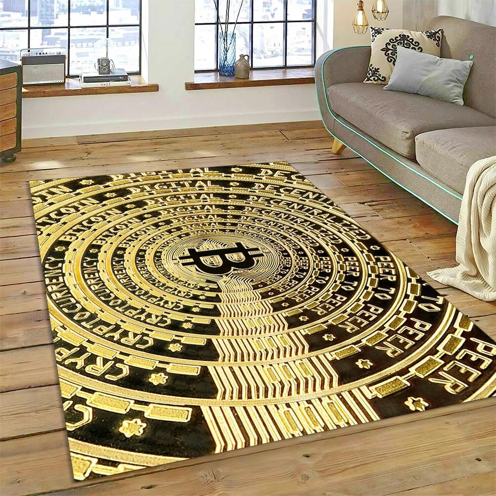 Bitcoin 3D Virtual Currency NFT Area Rug Carpet for Bedroom Living Room Home Sofa Decoration,Children Game Large Decor Floor Mat
