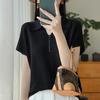 Women Knit T-shirt Summer Knitted Shirt Short Sleeve Tees Turn-down Collar Pullover Knit Tops Female
