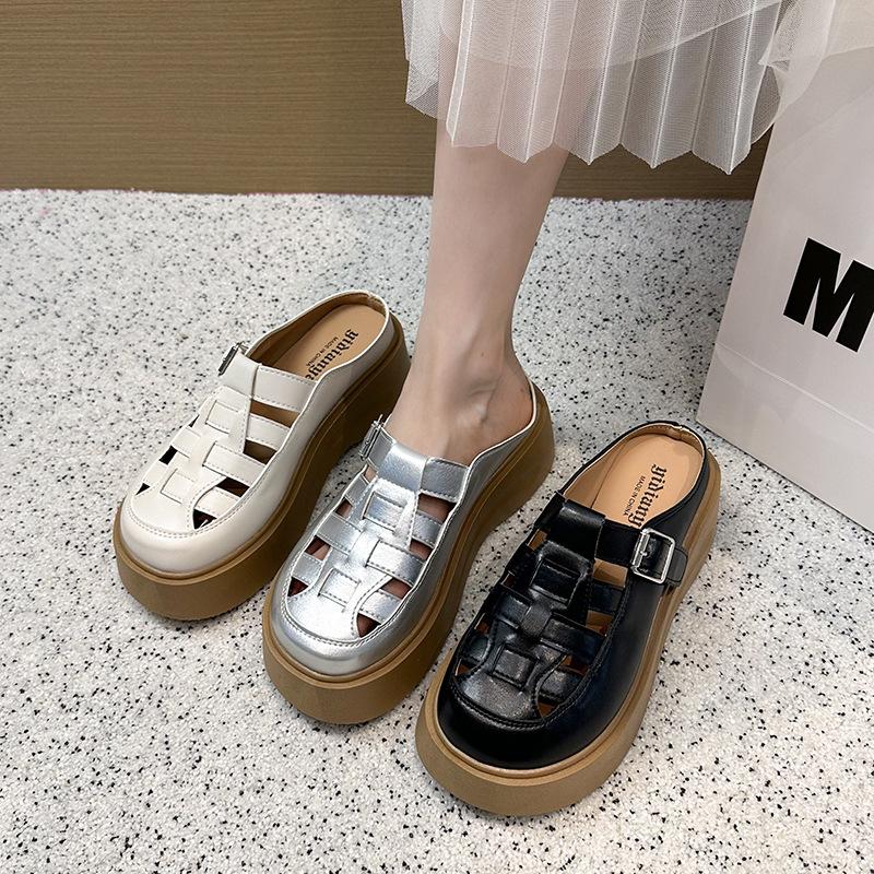 Roman Sandals Women's 2025 New Summer Single Shoes Versatile Bag Head Outer Wear with Skirt Bag Head Half Drag