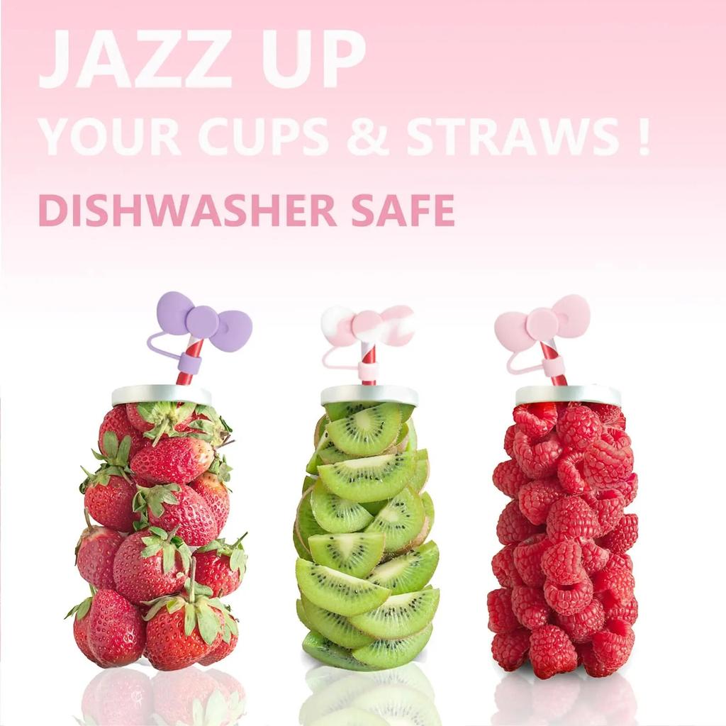 Lovely Bow Straw Covers Cap Toppers Compatible with 30&40 Oz Tumbler Cups,Reusable Cute Silicone Straw Tips Lids Protect
