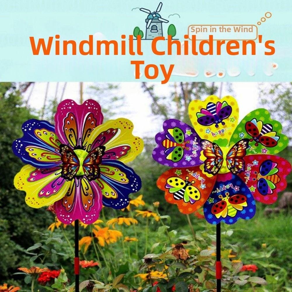 3D Butterfly Cartoon Handheld Windmill Standing Lawn Flower Pinwheel Outdoor Party Picnic Decor
