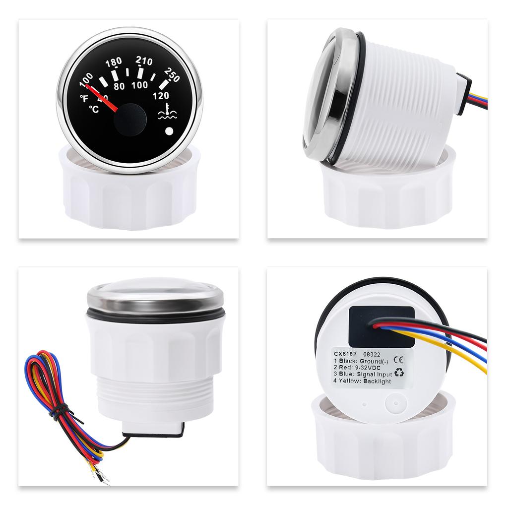 52mm Water Temp Gauge 40-120℃ 100-250℉ Water Temperature Meter With Alarm Light For Marine Boat Car Truck Temp Indicator