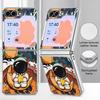 Cartoon Astronaut Pattern Case For Samsung Galaxy Z FlIP 7 FE 6 5 Plating PC+PU Leather Hybrid Folding Cover For Samsung Z Flip7 Flip6 Flip5