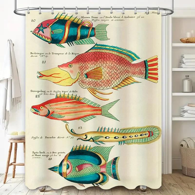 Multicolored Fish Print Shower Curtain Waterproof Fabric Home Bathroom Decor Customizable Size Options Available