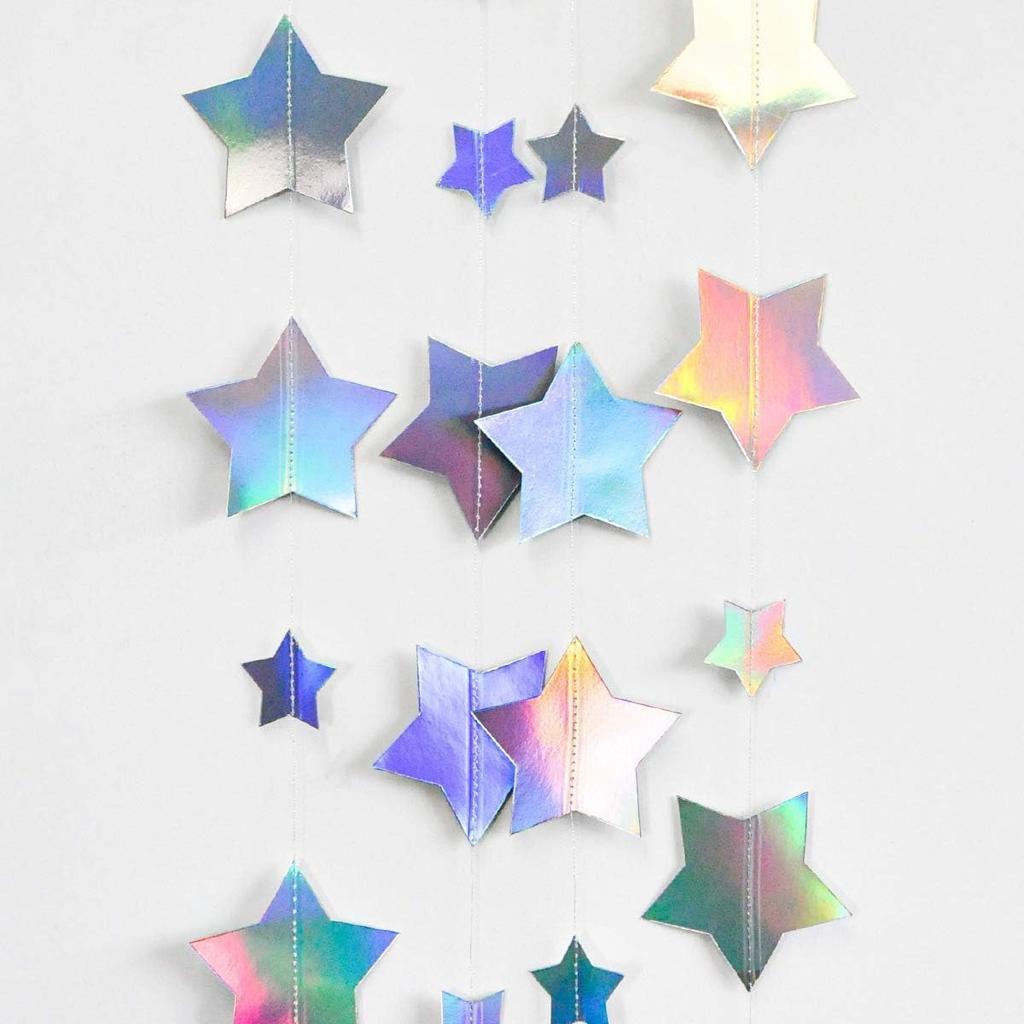 Iridescent Glitter Mixed Star Paper Garland Banner Décor 40 Feet Mixed Little and Large Twinkle Star Hanging Bunting Banner Backdrop for Wedding