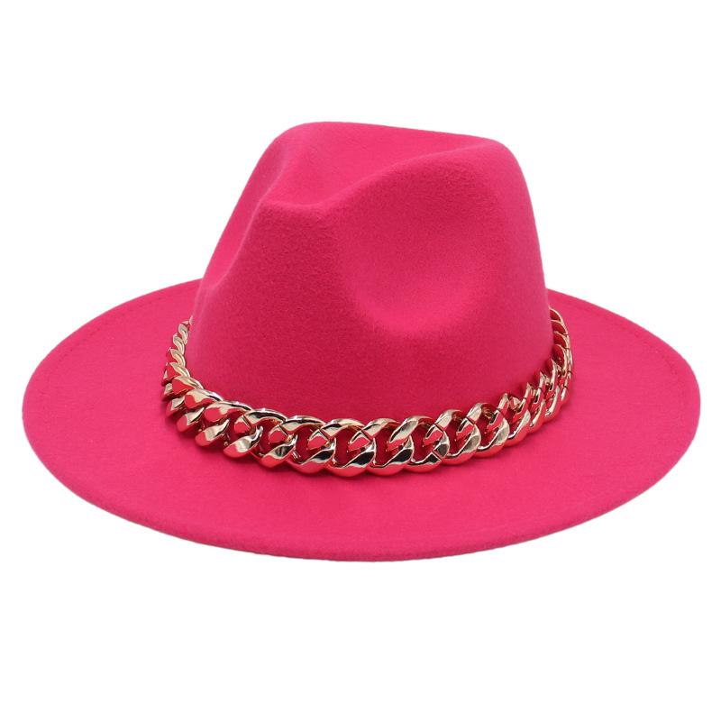 Jazz Hat Big Gold Acrylic Chain Top Hat European And American Style New Felt Hat Fedora