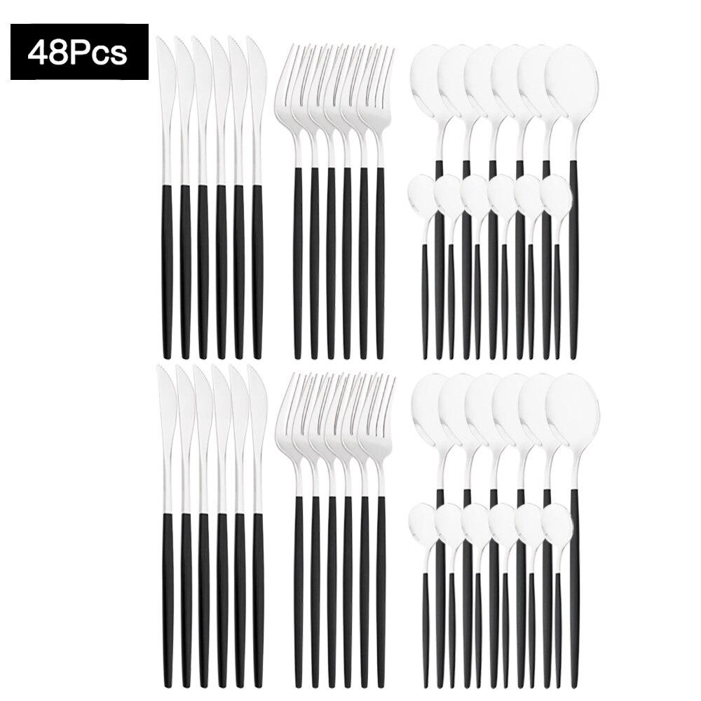 48Pcs Red Gold Cutlery Set Mirror Dinnenrware Set Stainless Steel Flatware Dinner Knife Fork Spoon Teaspoon For Home Tableware