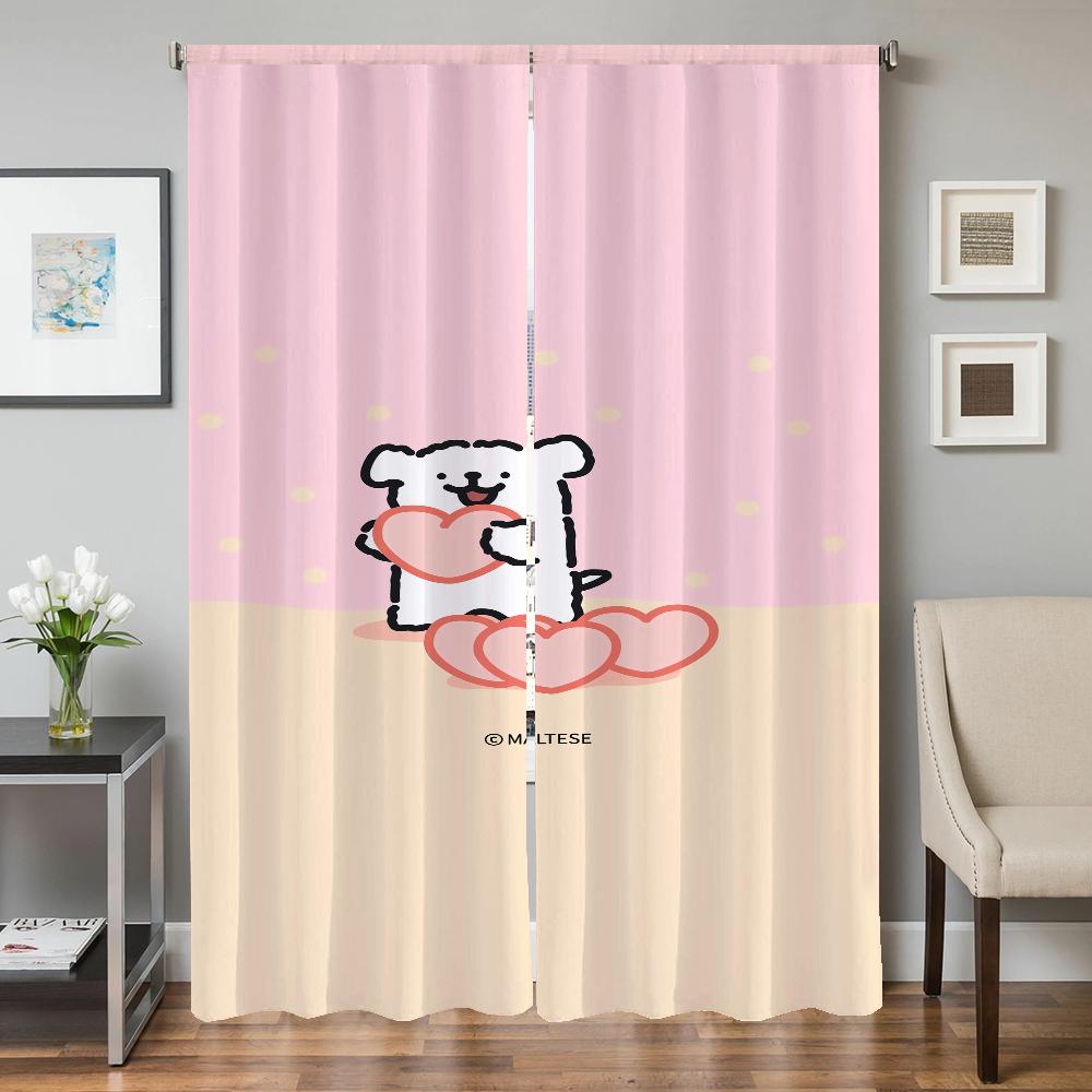 Home Interior Kitchen Curtains for Living Room 2 Pieces Blackout Curtains Door Curtain Maltese Dog Bedroom Decoration Partition