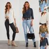 Women's Long-Sleeve Denim Shirt with Turn-Down Collar - Casual, European and American Style (Style 16810)