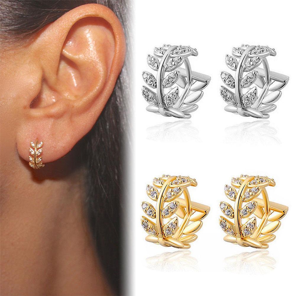 Women Fashion Elegant Leaf Crystal Ear Studs
