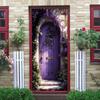 2pcs Dreamy Purple Magic Door Wall Sticker Self-adhesive Removable Fairy Tale Style Home Wall Sticker Vine Flower Pattern Art Ba