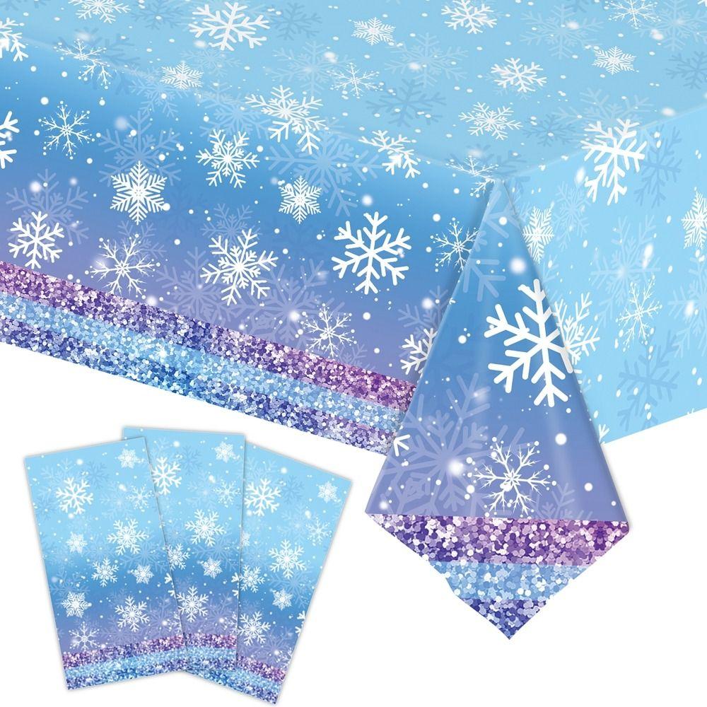 Plastic Christmas Tablecloth Snowman Snowflake Disposable Disposable Tablecloths Table Decoration Bronzing Table Cover Christmas
