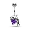 1Pcs Purple Zircon Dangle Belly Button Rings Stainless Steel Heart Butterfly Navel Piercing Long Drop Pendant Belly Ring Jewelry