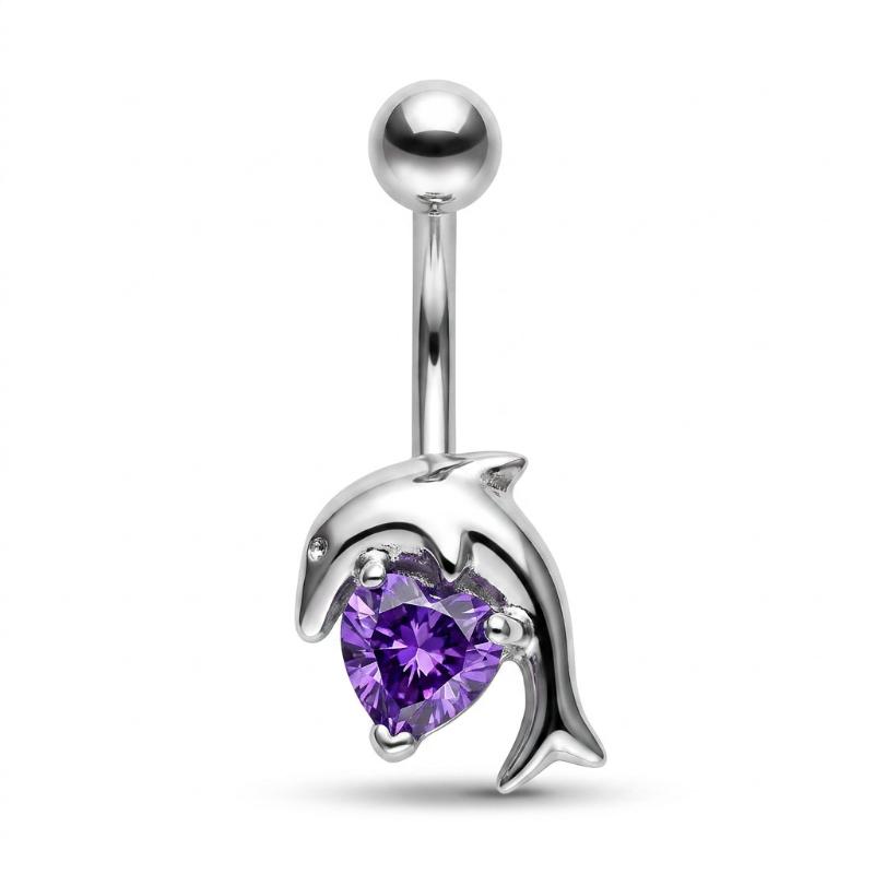1Pcs Purple Zircon Dangle Belly Button Rings Stainless Steel Heart Butterfly Navel Piercing Long Drop Pendant Belly Ring Jewelry