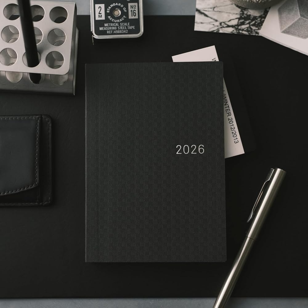Hobonichi Notebook 2026 HON Paper Series/Black Gingham [A6/1 day, 1 page/January, Monday start]