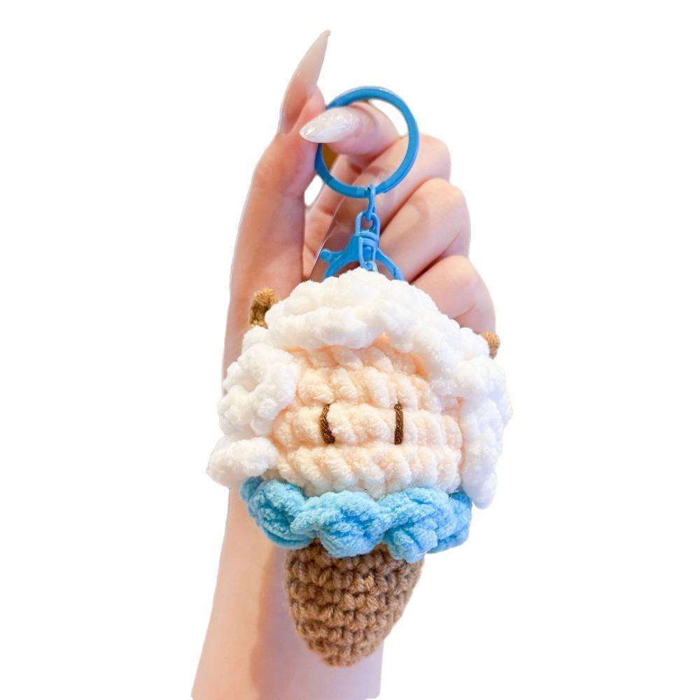 Soft Crochet Sheep Ice Cream Keychain Cute Knitted Lamb Bag Charm Hanging Decoration