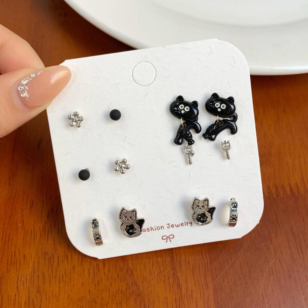 Gothic Punk Devil Cross Stud Earrings Set for Women - Sweet, Cool, and Spicy Design