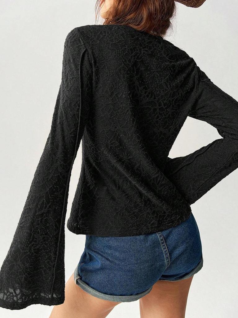 Elegant Bell Sleeve Knitwear Long Sleeve T-shirt