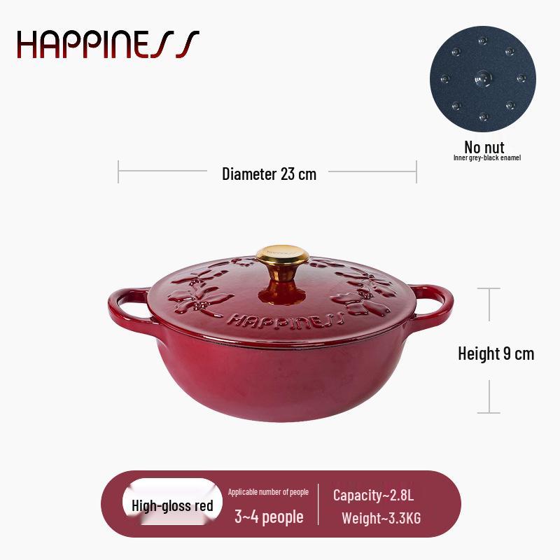 Little Happiness 23cm Non-stick Enamel Embossed Soup & Stew Pot, Induction Compatible