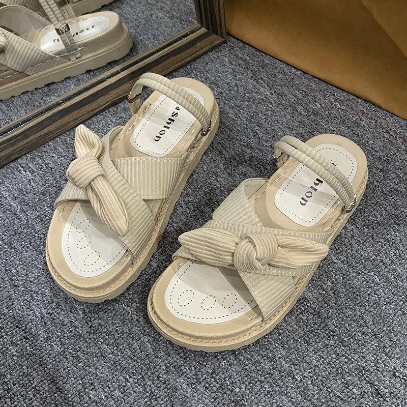 Two sandals for women's summer wear 2025 new ins trendy with skirt thick-soled fairy style student flat slippers