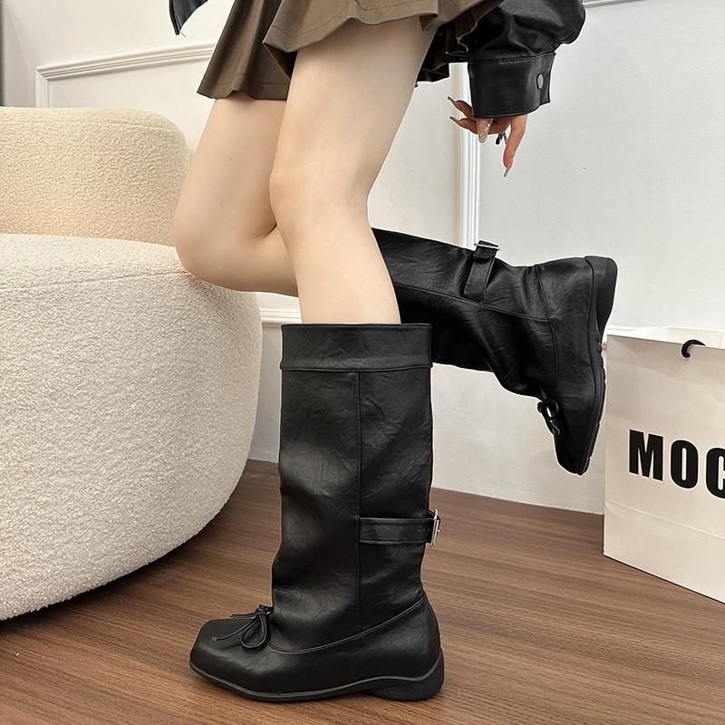 Korean Women's Non-tired Feet Thick Soles Heightening Soft Elastic Comfortable Shock-absorbing Non-slip Casual Mid-calf Boots