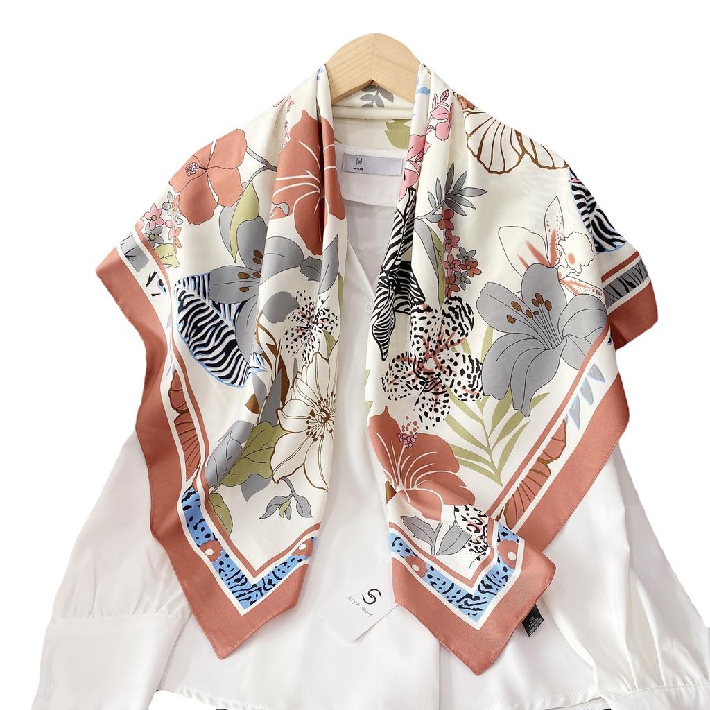 Korean Japanese Sweet Floral Square Scarf Women Summer Decorative Neck Scarf