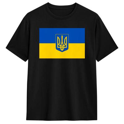 Men T-Shirt Flag of Ukraine with Coat of Arms Fun Cotton Tees Short Sleeve  T Shirts Crew Neck Tops Printing