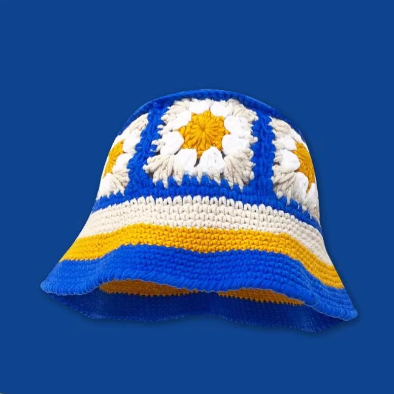 2023 Autumn New Crochet Korean Handmade Bucket Hat Women Weaving Knitted Hat Y2k Fashion Flowers Autumn Winter Beanies Basin Cap