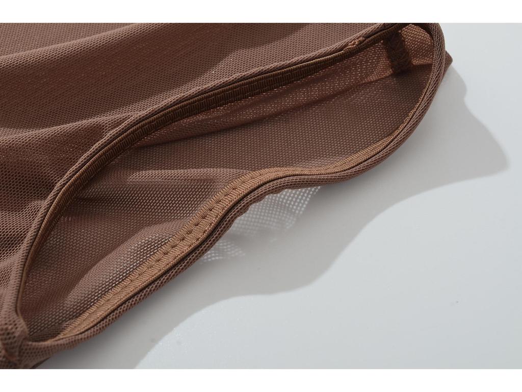 Europäischer & Amerikanischer Stil Netz-Rundhals-Langarm-Bodysuit - Schlankmachend, Sexy, Durchsichtig, Einfarbig Sommer-Layer