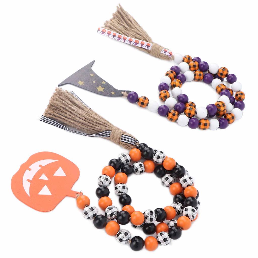 2Pcs Halloween Wood Beads Classic DIY Odorless Comfortable Durable Natural Farmhouse Bead Garland for Tree Wall Window
