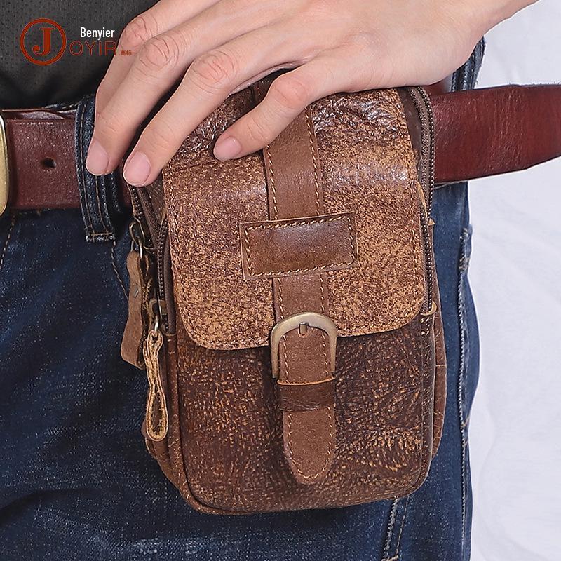 Retro Men's Genuine Leather Multi-functional Outdoor Waist Bag